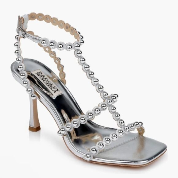 Badgley Mischka Camilia Square Toe Sandal in Silver Size 8 - Picture 1 of 14
